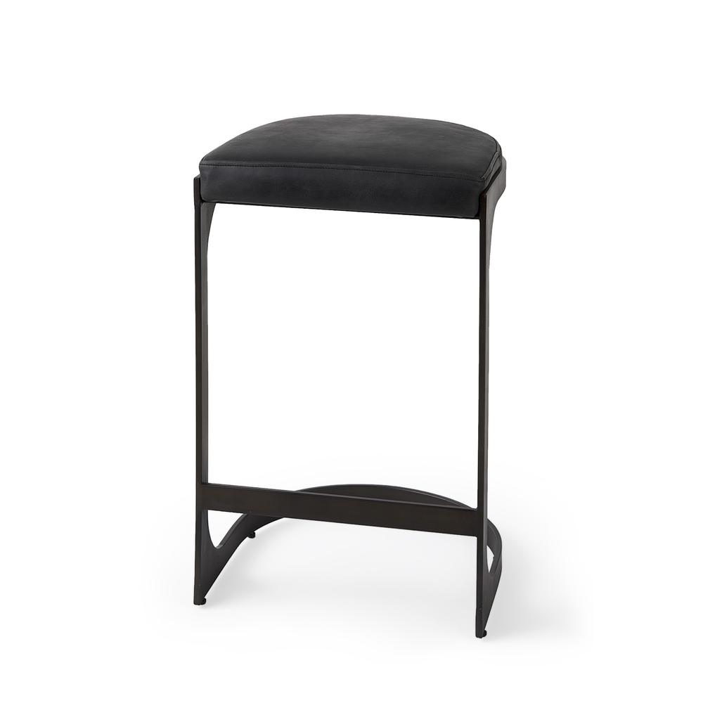 Black Leather C Shape Metal Counter Stool Black/Gray. Picture 1
