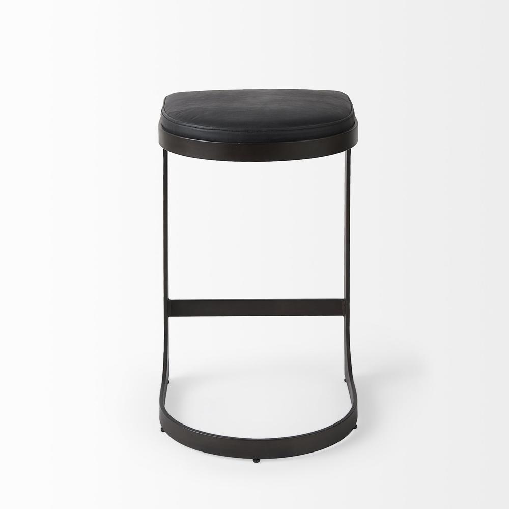 Black Leather C Shape Metal Counter Stool Black/Gray. Picture 4