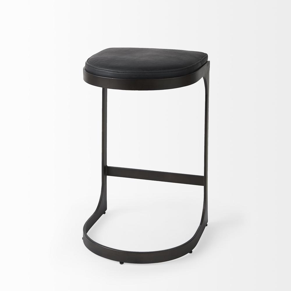 Black Leather C Shape Metal Counter Stool Black/Gray. Picture 5