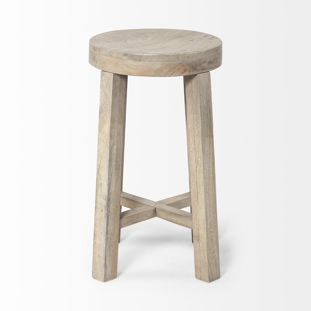 Cool Gray Whitewash Round Wooden Stool. Picture 2