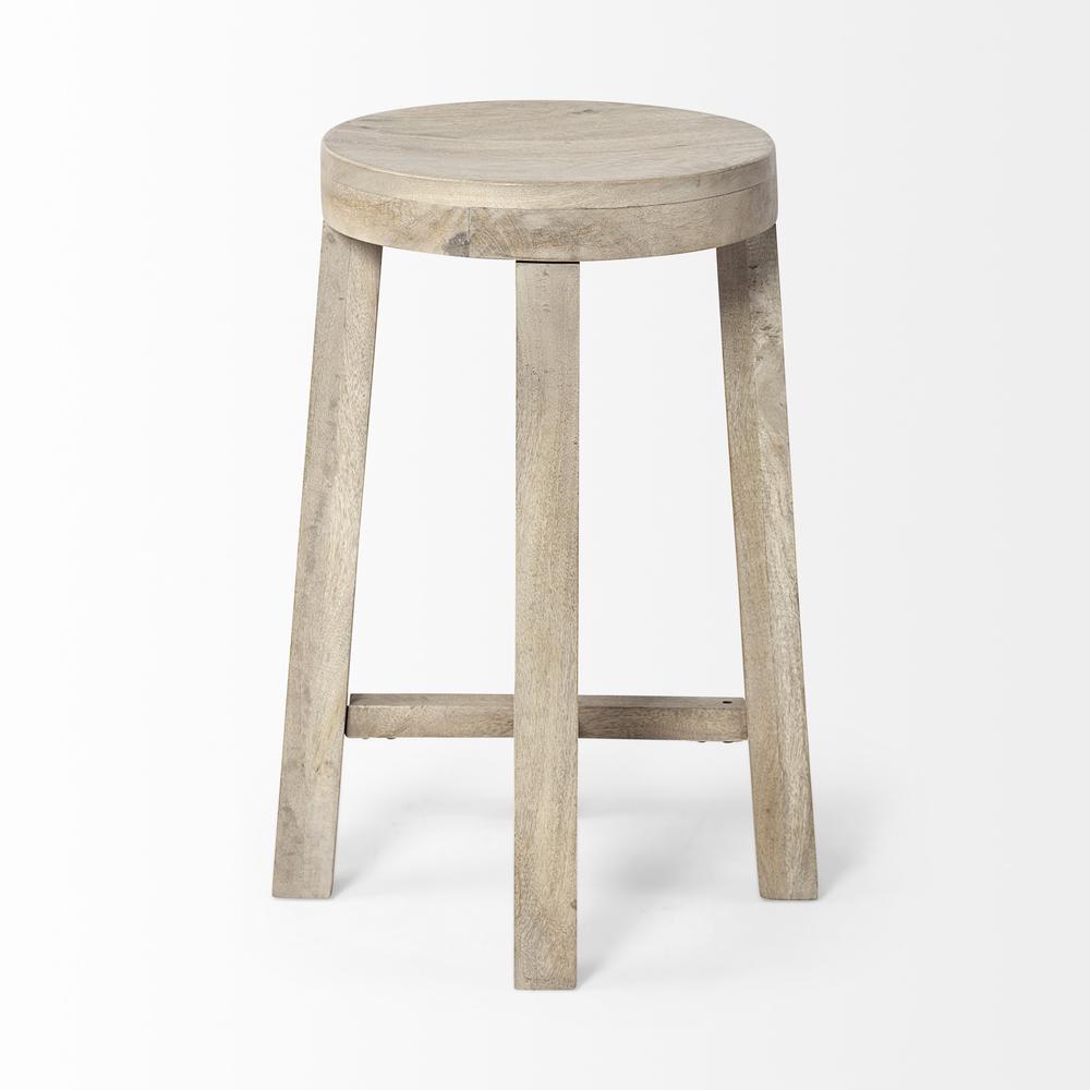 Cool Gray Whitewash Round Wooden Stool. Picture 3