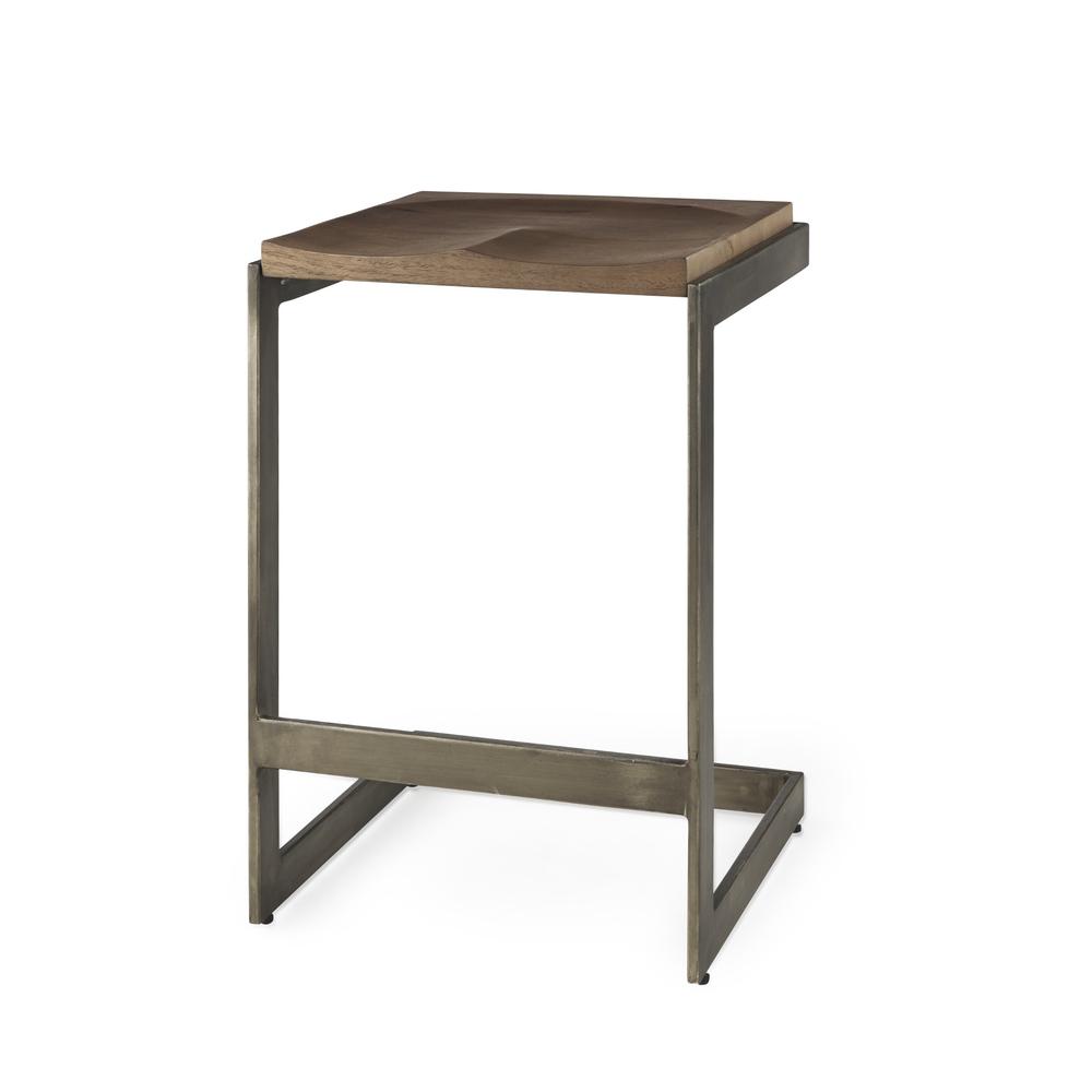 26" Warm Brown Cheeky Wood and Metal Counter Stool. Picture 1