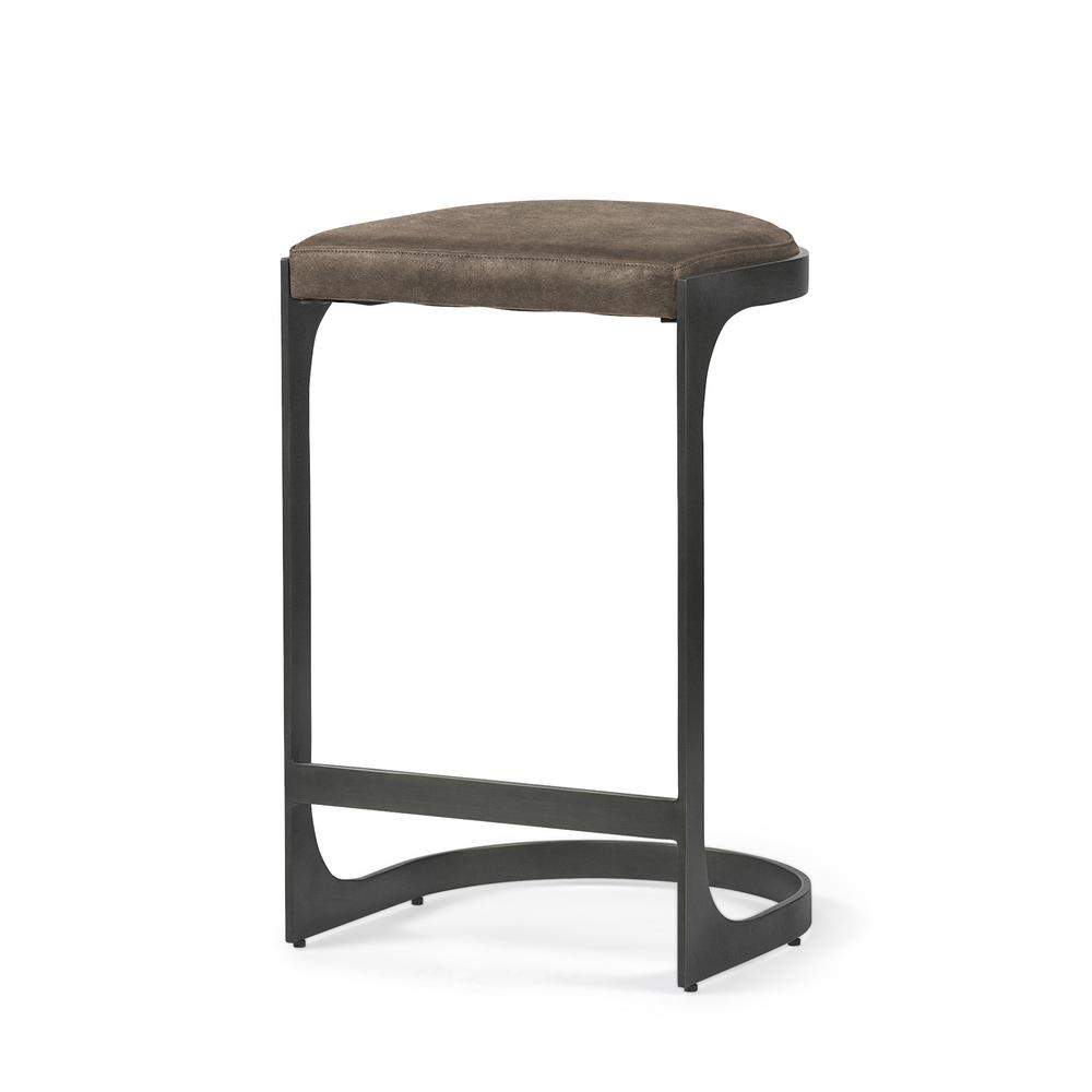 Dark Brown Leather C Shape Metal Counter Stool Brown/Gray. Picture 1