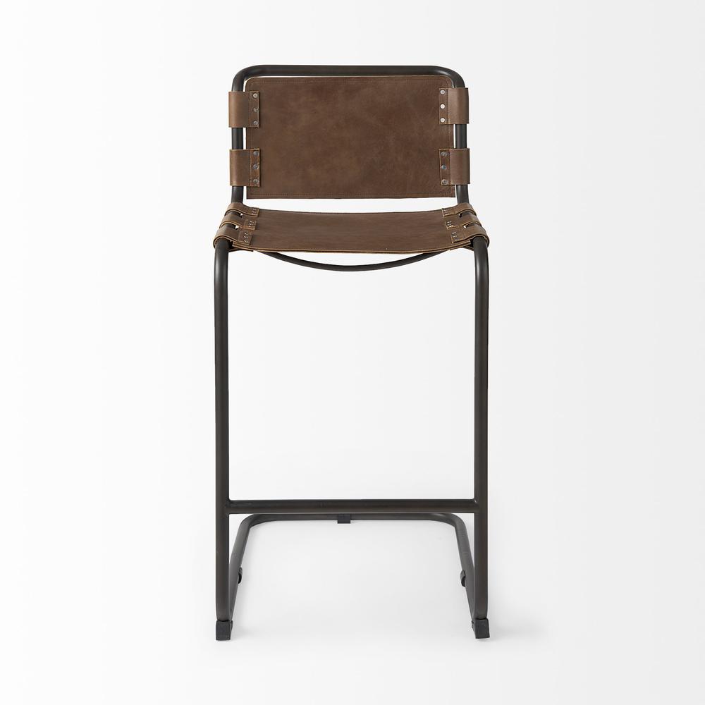 Light Brown Leather Iron Framed Bar Stool. Picture 2