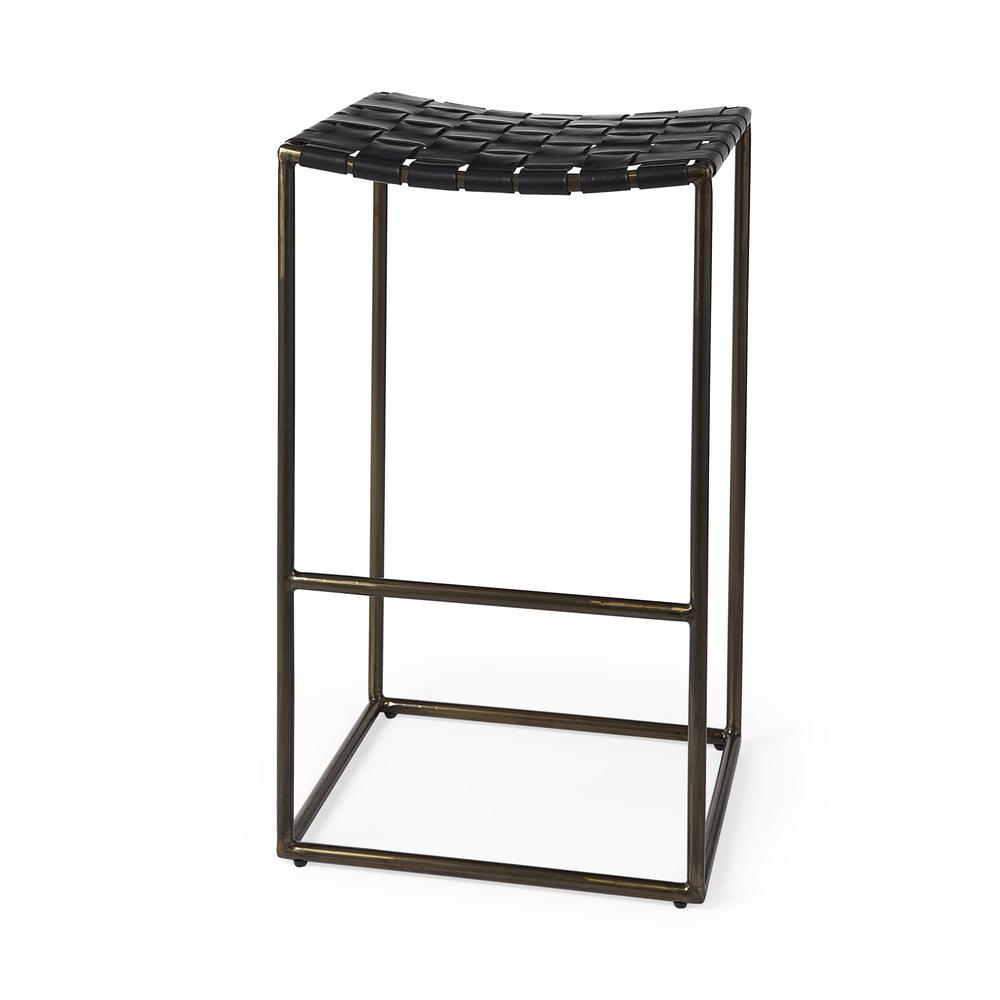 Black Woven Leather Bar Stool. Picture 1