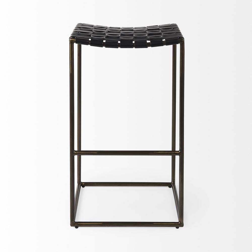 Black Woven Leather Bar Stool. Picture 2