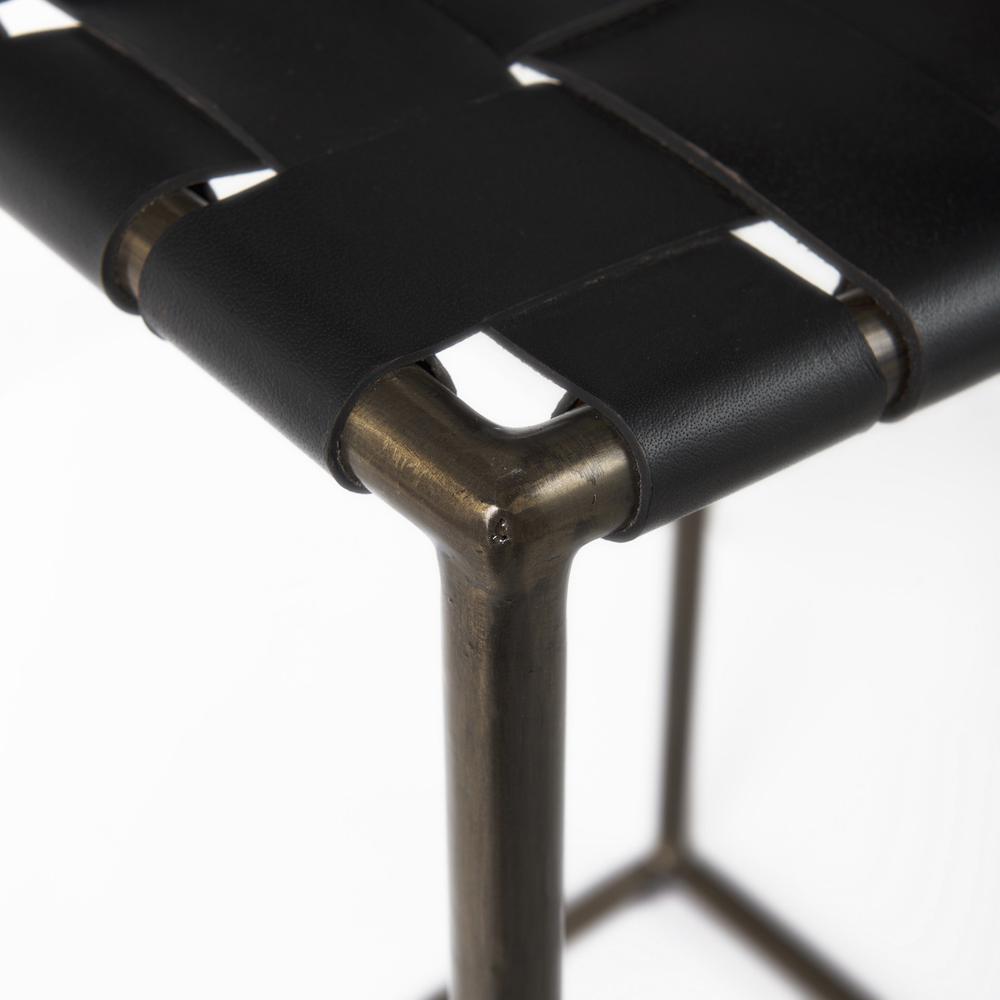Black Woven Leather Bar Stool. Picture 5
