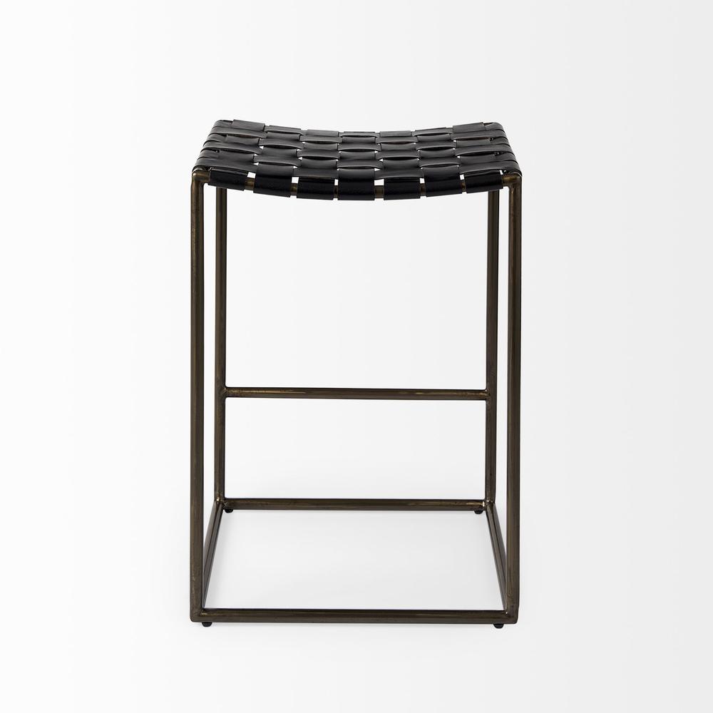 Black Woven Leather Counter Stool. Picture 3
