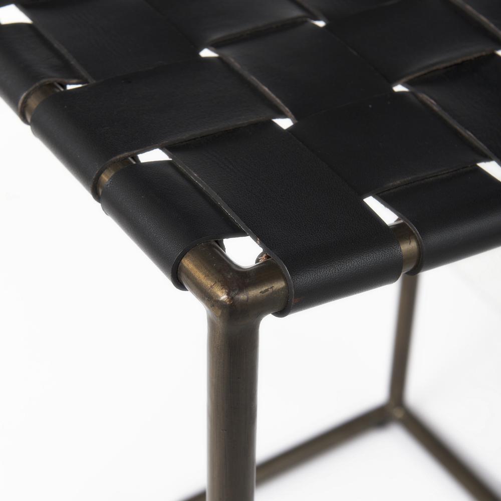 Black Woven Leather Counter Stool. Picture 4