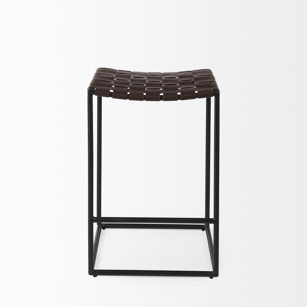 Dark Brown Woven Leather Counter Stool. Picture 2