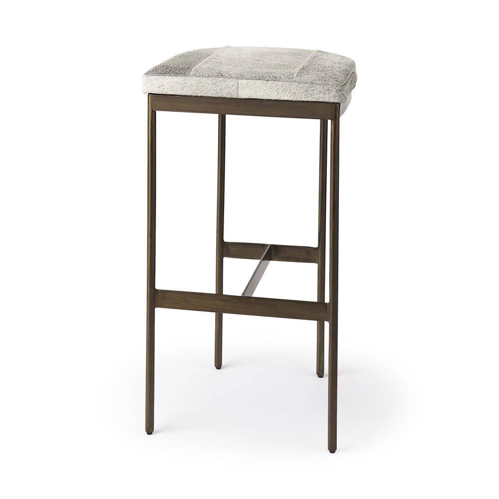 Cowhide Bar Stool with Gold Metal Frame Gray. Picture 1