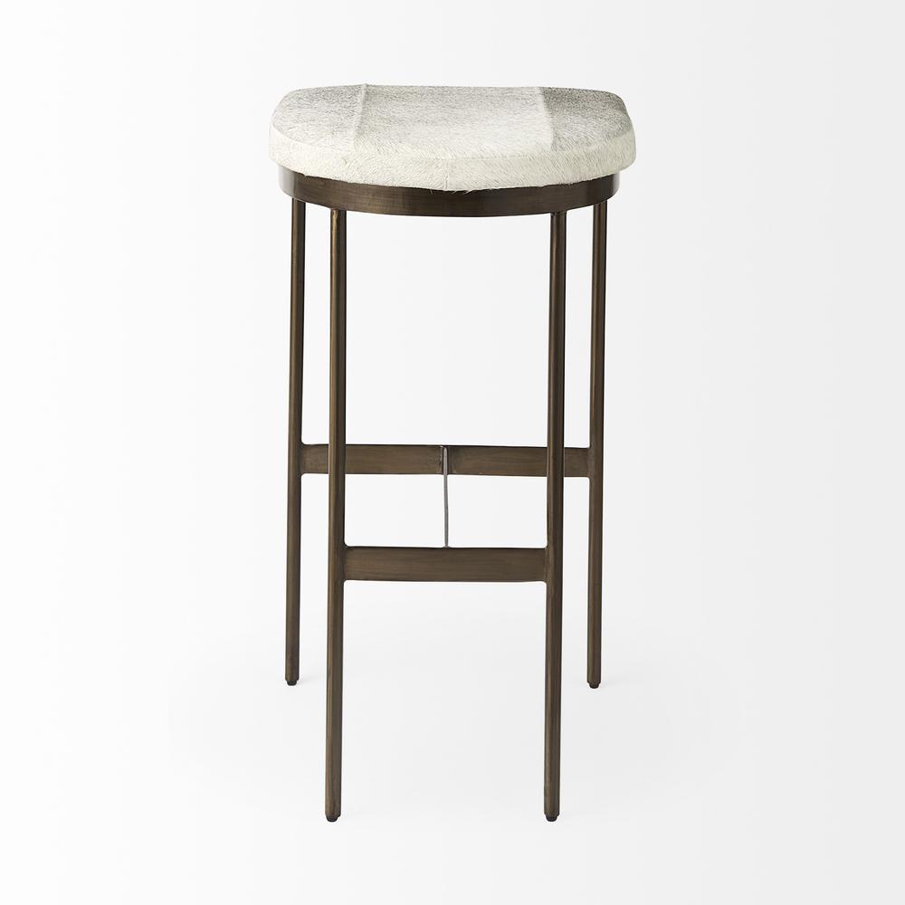 Cowhide Bar Stool with Gold Metal Frame Gray. Picture 4
