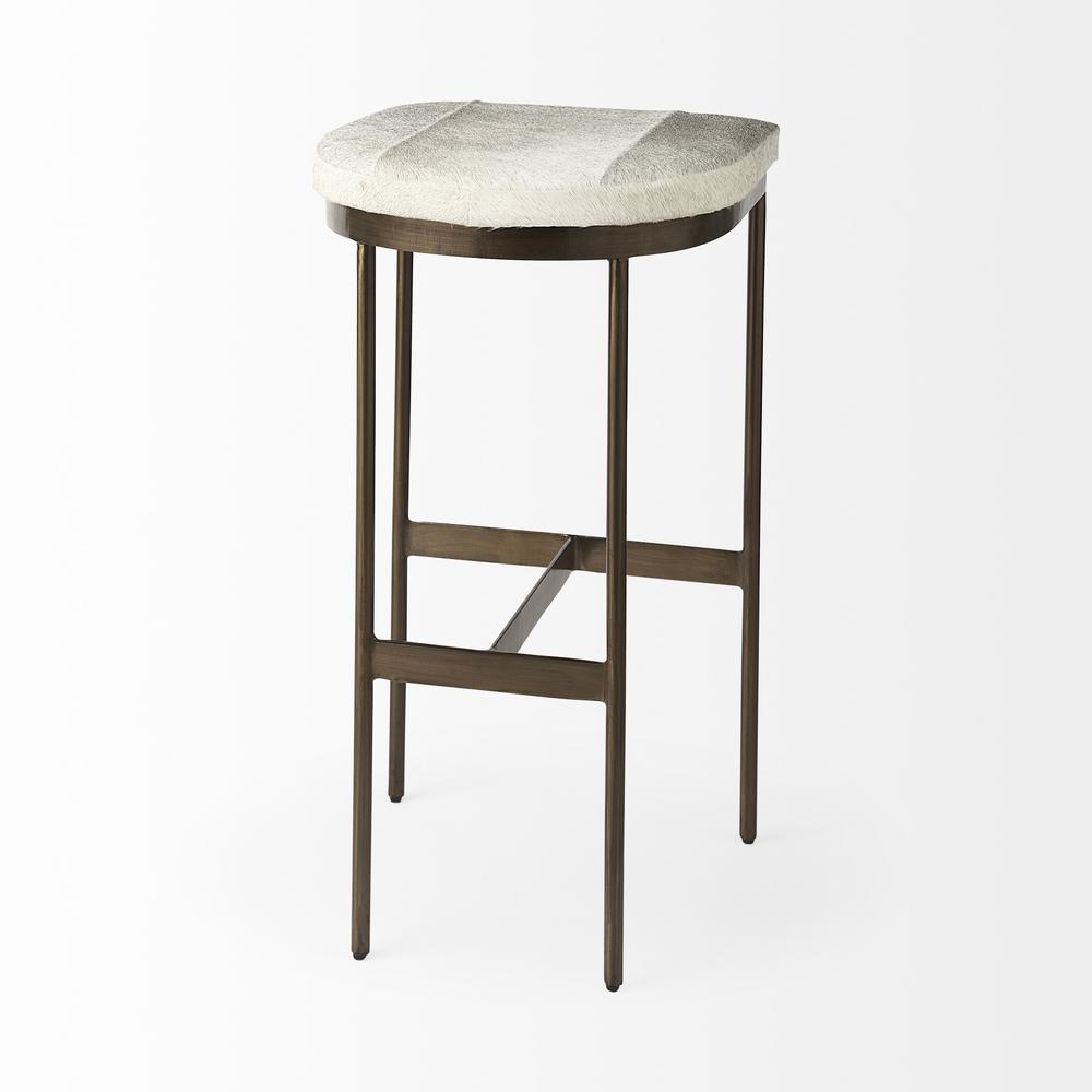 Cowhide Bar Stool with Gold Metal Frame Gray. Picture 5
