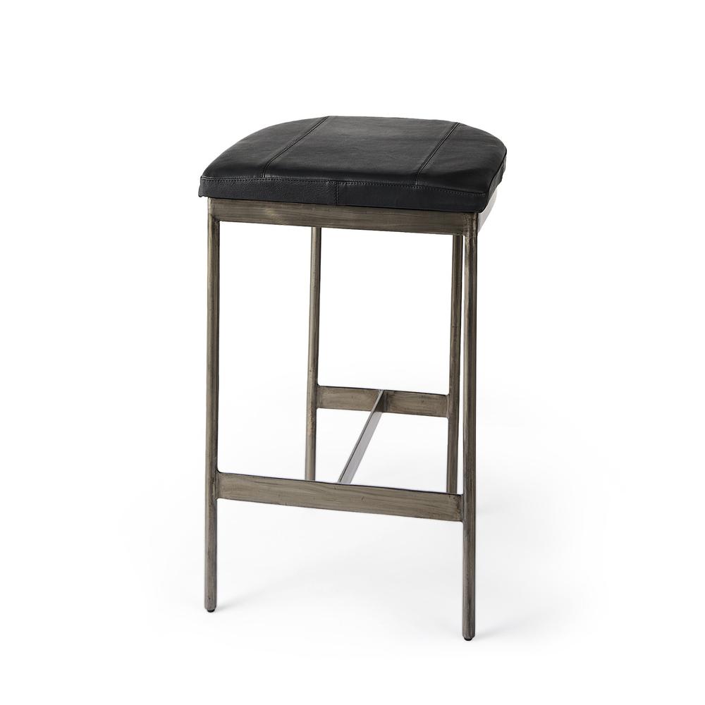 Black Leather Counter Stool with Gold Metal Frame Black. Picture 1