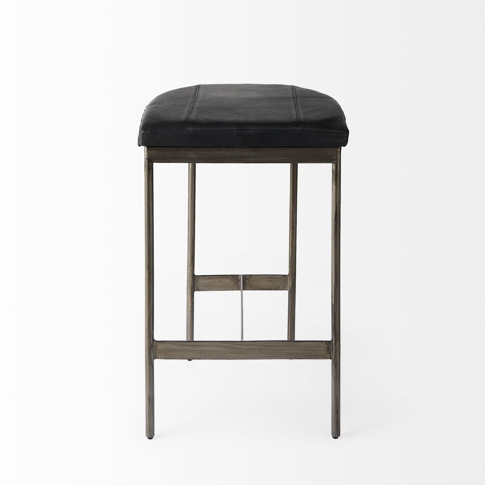 Black Leather Counter Stool with Gold Metal Frame Black. Picture 2