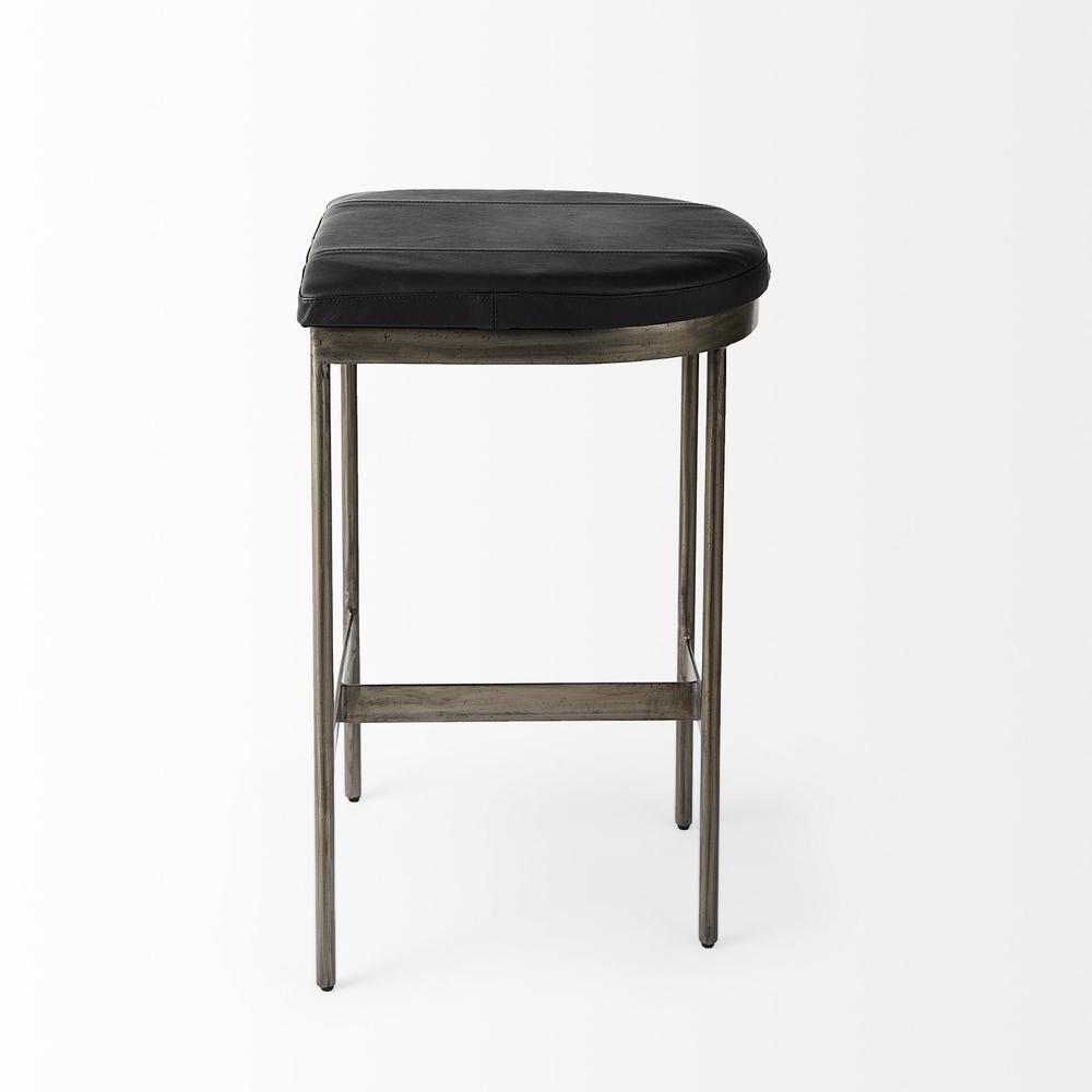 Black Leather Counter Stool with Gold Metal Frame Black. Picture 3