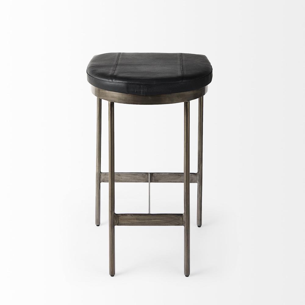 Black Leather Counter Stool with Gold Metal Frame Black. Picture 4
