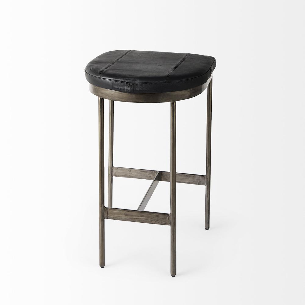 Black Leather Counter Stool with Gold Metal Frame Black. Picture 5