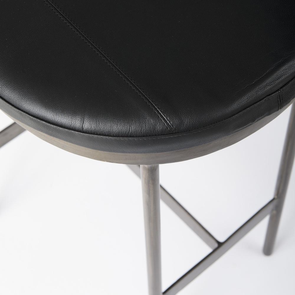 Black Leather Counter Stool with Gold Metal Frame Black. Picture 7