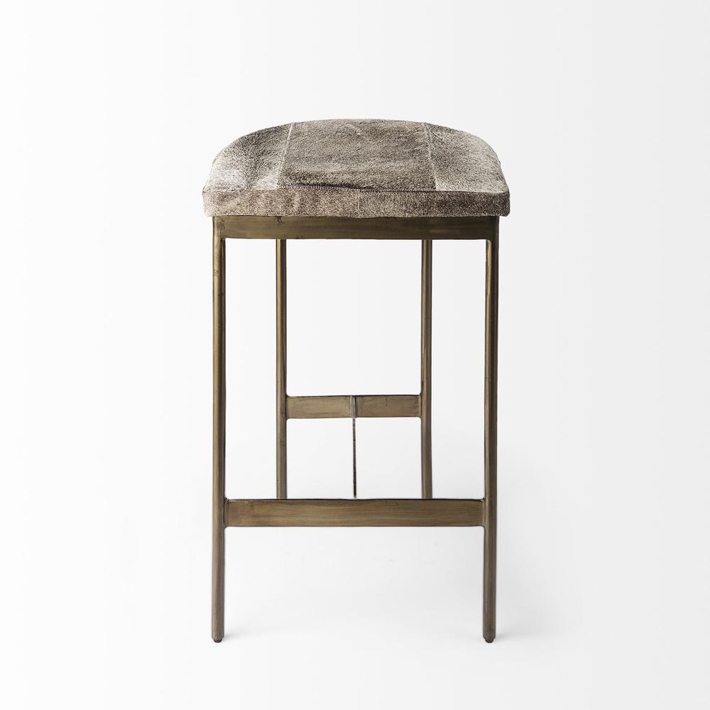 Cowhide Counter Stool with Gold Metal Frame Gray. Picture 2