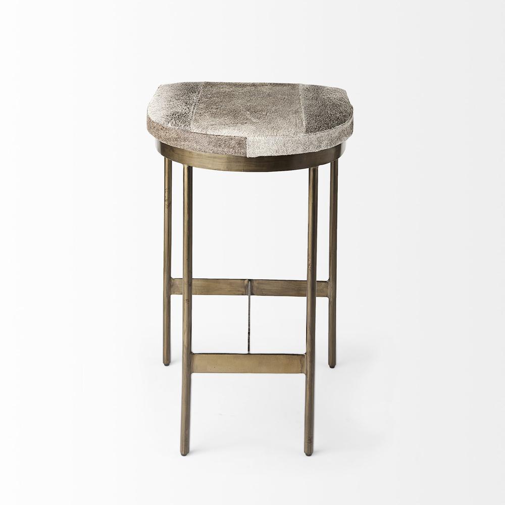 Cowhide Counter Stool with Gold Metal Frame Gray. Picture 4