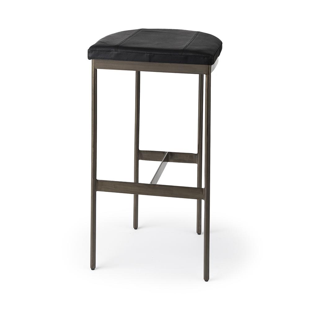 Black Leather Bar Stool with Gold Metal Frame Black. Picture 1