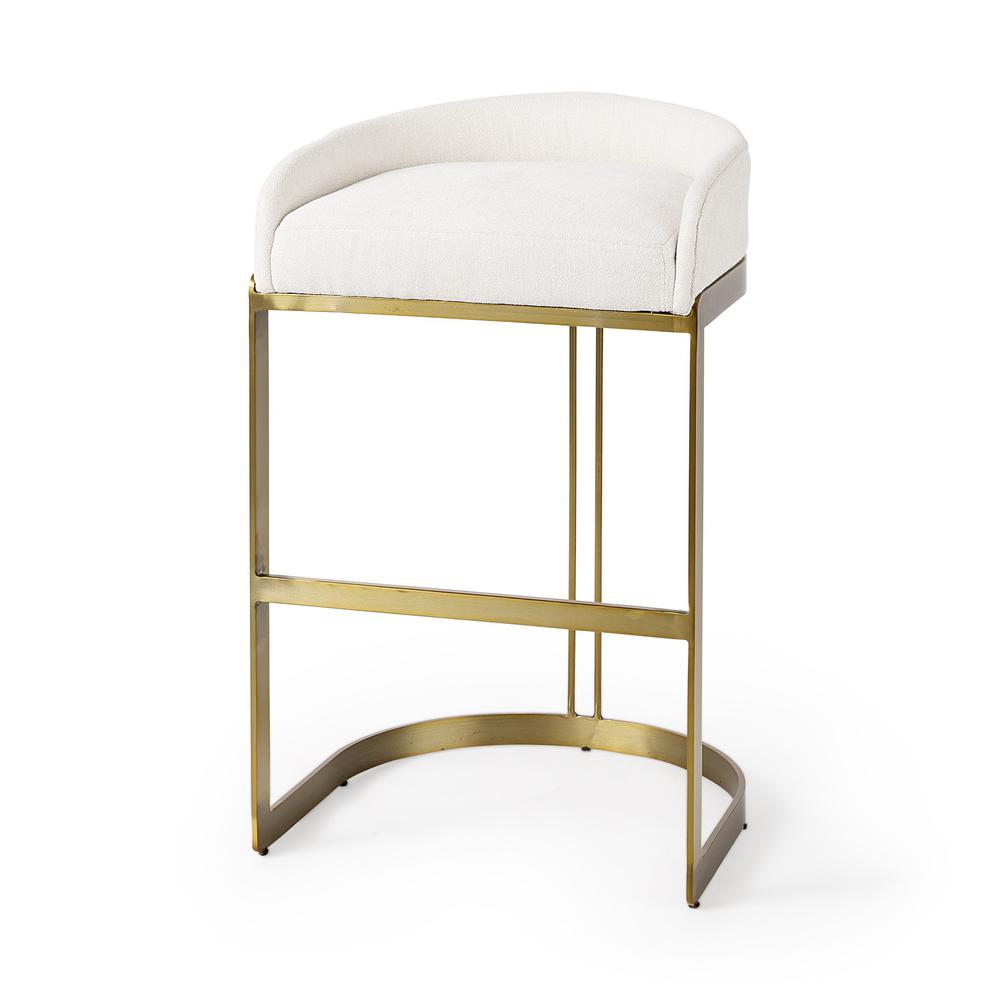 33" Off White and Gold Low Back Bar Stool. Picture 1