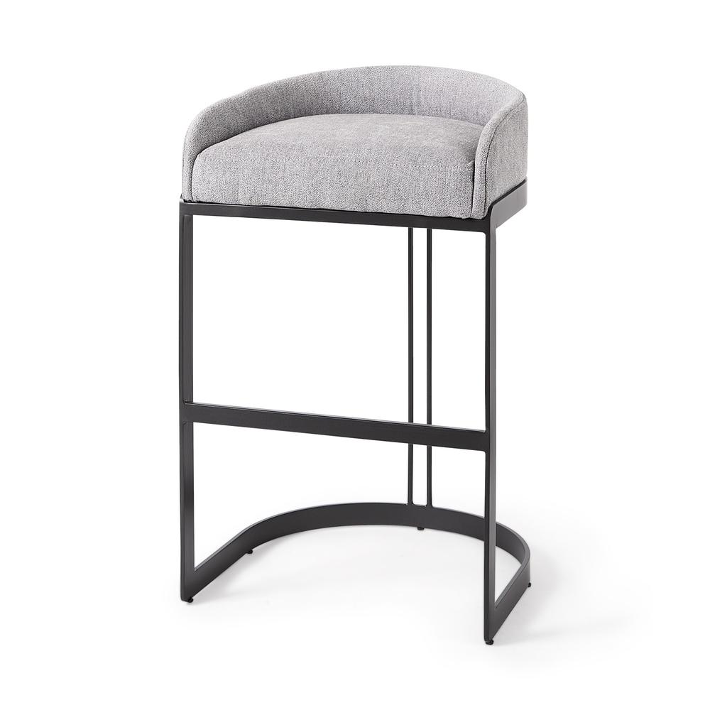 Light Gray Bar Stool with Black Metal Base. Picture 1