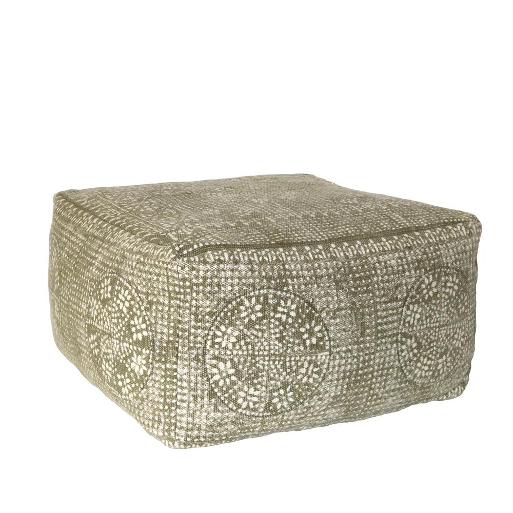 Olive Green Patterned Square Pouf Olive Green. Picture 1