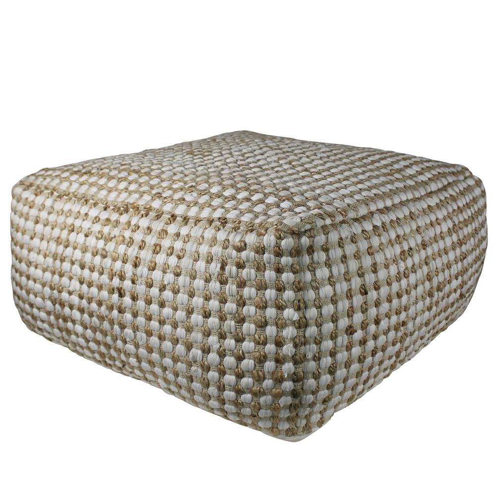 Natural Hemp Dotted Rectangle Pouf Natural. Picture 1
