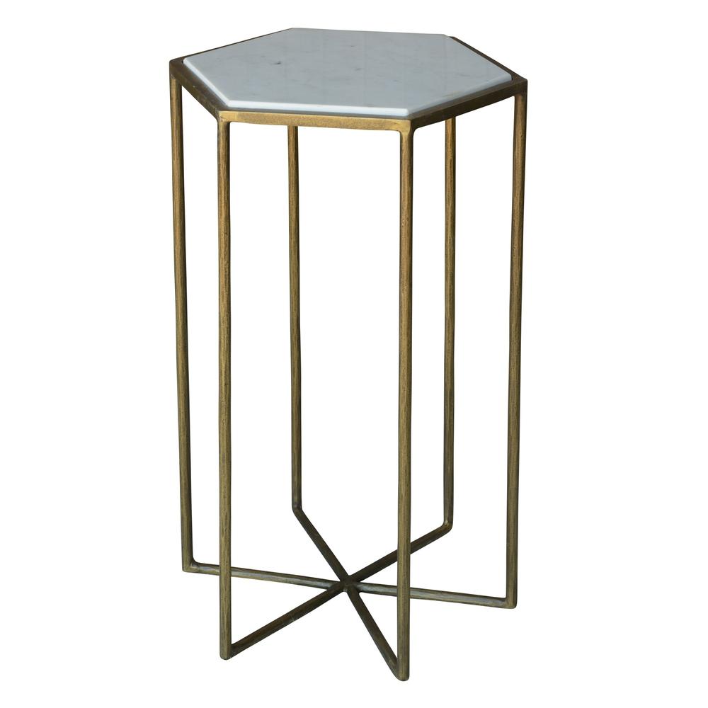 Geometric Gold and White Marble Side Table. Picture 1