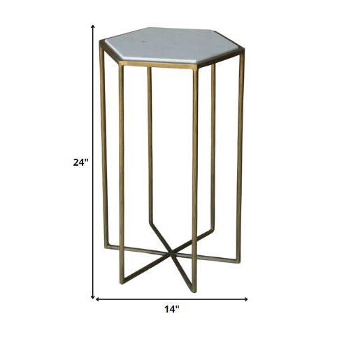 Geometric Gold and White Marble Side Table. Picture 2
