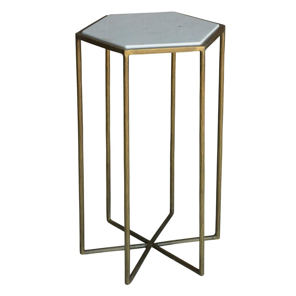 Geometric Gold and White Marble Side Table. Picture 3