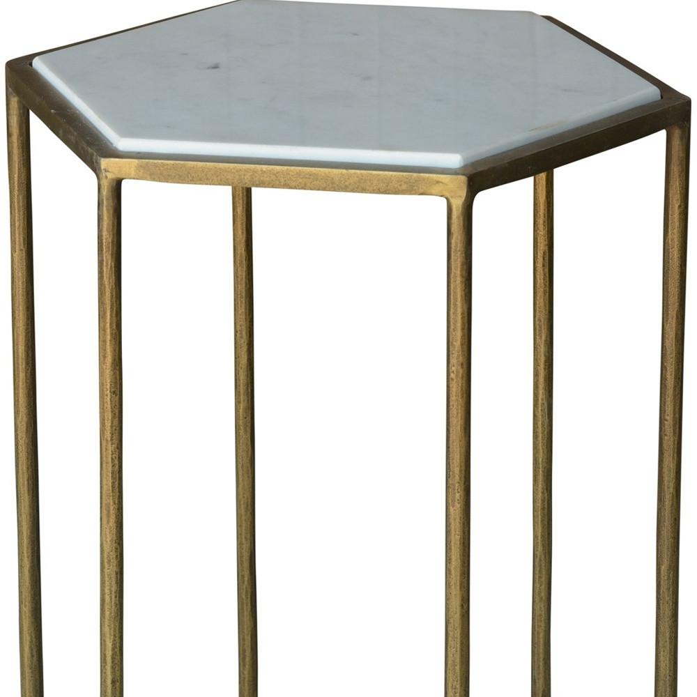 Geometric Gold and White Marble Side Table. Picture 4
