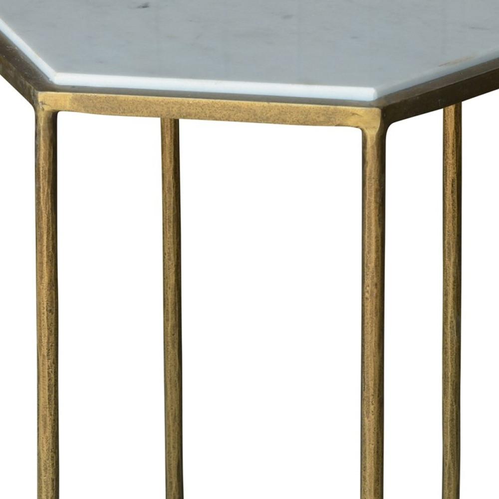 Geometric Gold and White Marble Side Table. Picture 5