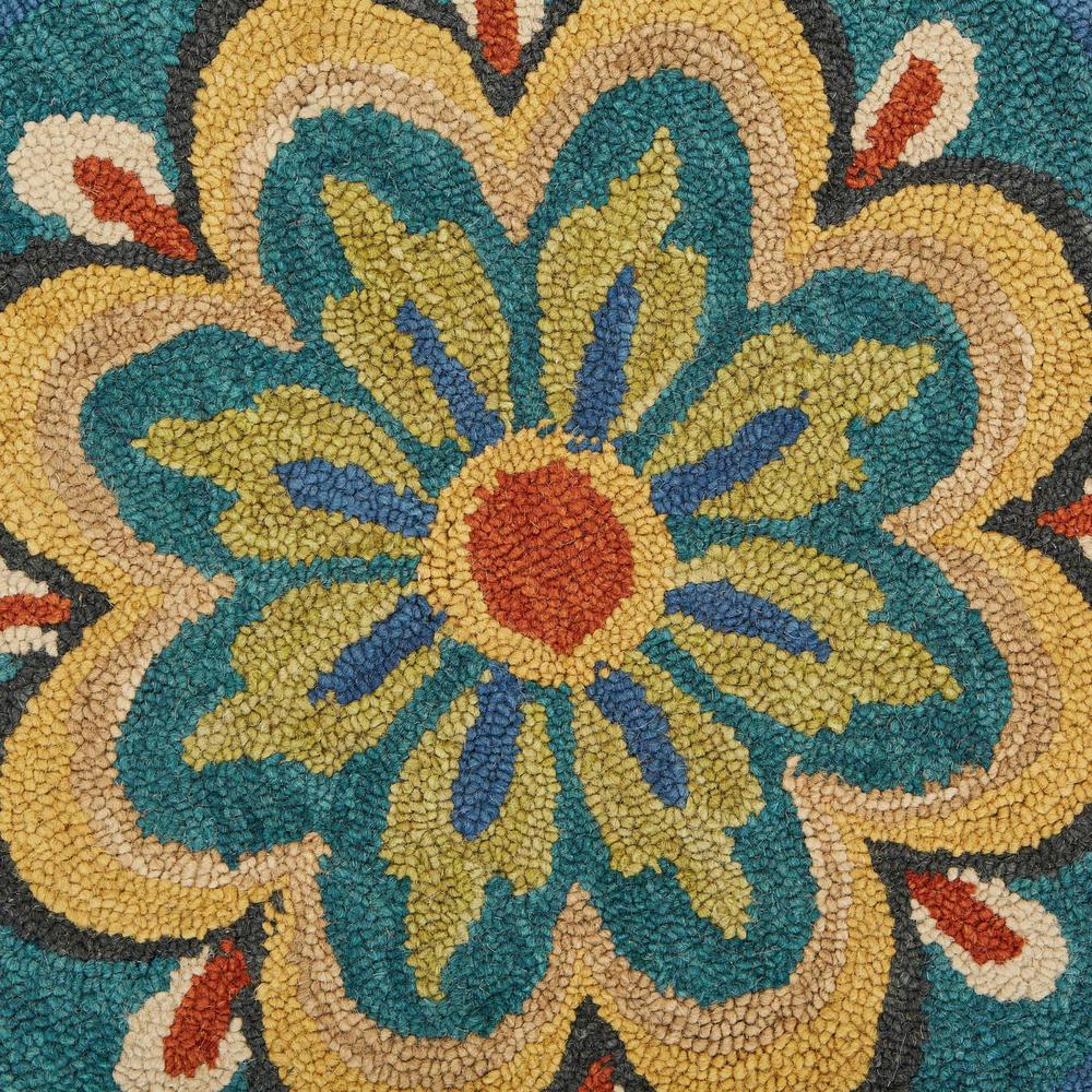 4’ Round Blue Floral Mandala Area Rug Blue. Picture 2