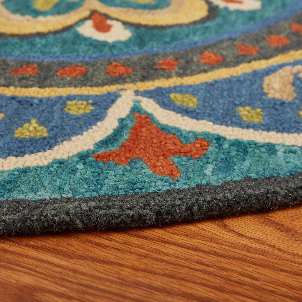4’ Round Blue Floral Mandala Area Rug Blue. Picture 3