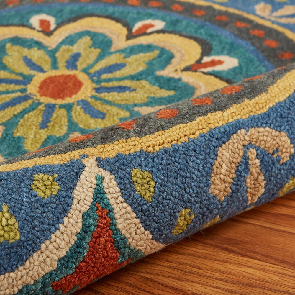 4’ Round Blue Floral Mandala Area Rug Blue. Picture 5