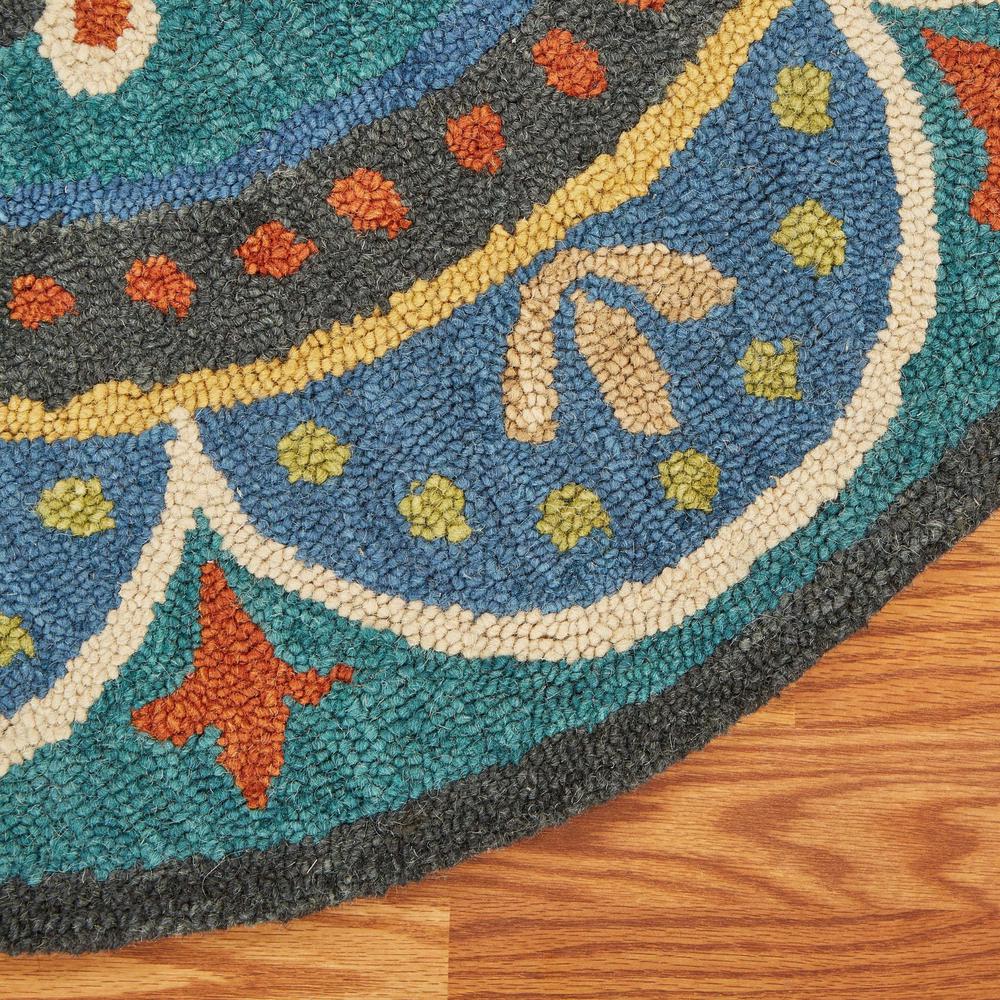 4’ Round Blue Floral Mandala Area Rug Blue. Picture 6