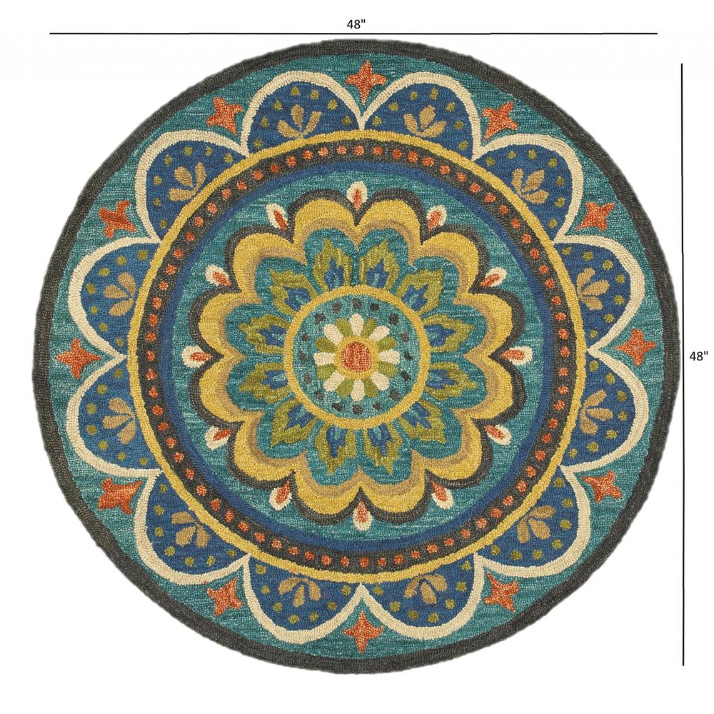 4’ Round Blue Floral Mandala Area Rug Blue. Picture 9