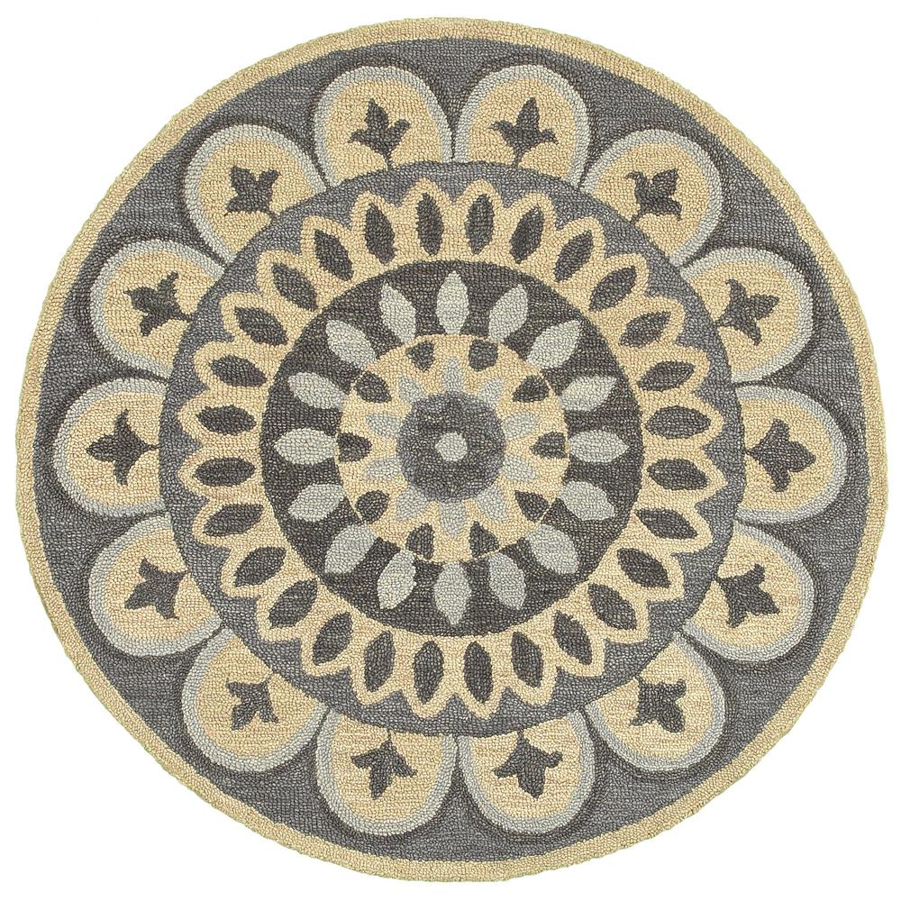 4’ Round Gray Floral Bloom Area Rug Gray. Picture 1