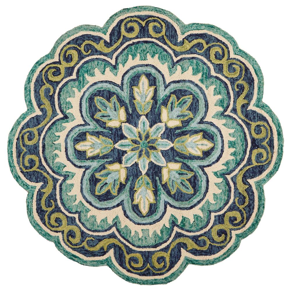 4’ Round Green Floral Artwork Area Rug Green. Picture 1