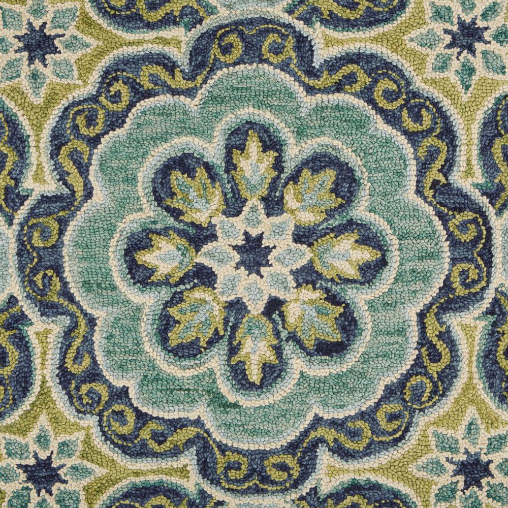 4’ Round Green Floral Artwork Area Rug Green. Picture 2