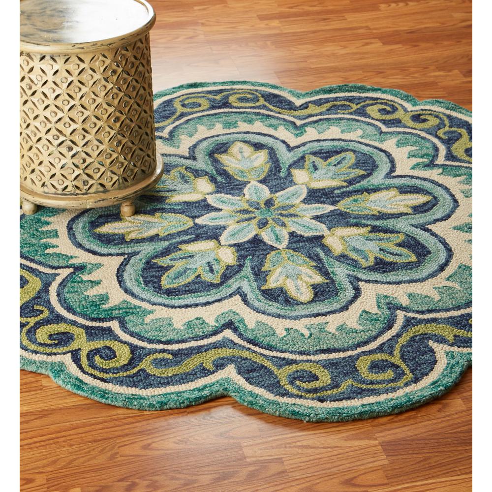 4’ Round Green Floral Artwork Area Rug Green. Picture 8