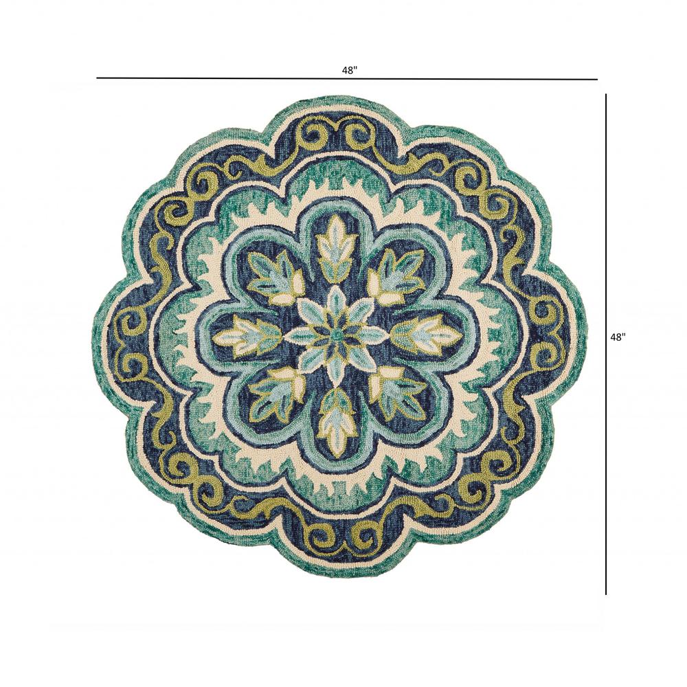 4’ Round Green Floral Artwork Area Rug Green. Picture 9