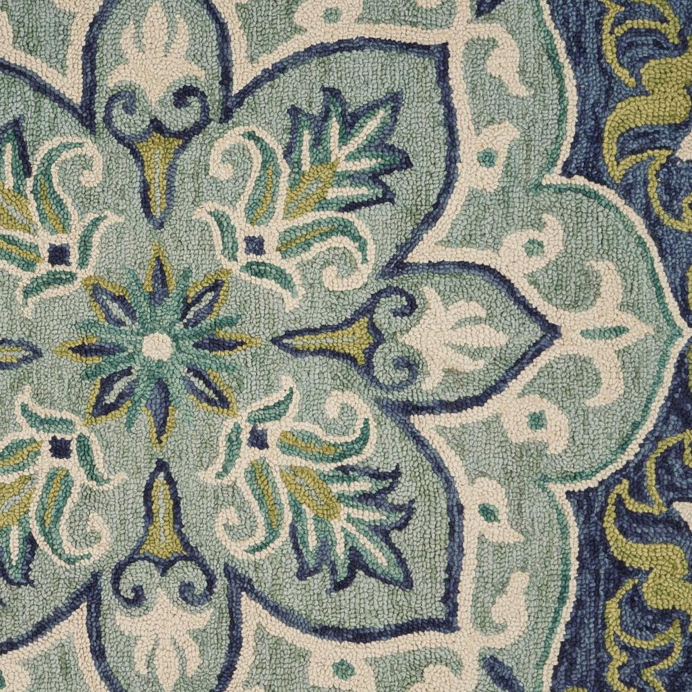 4’ Round Blue Ornate Medallion Area Rug Blue/Green. Picture 2