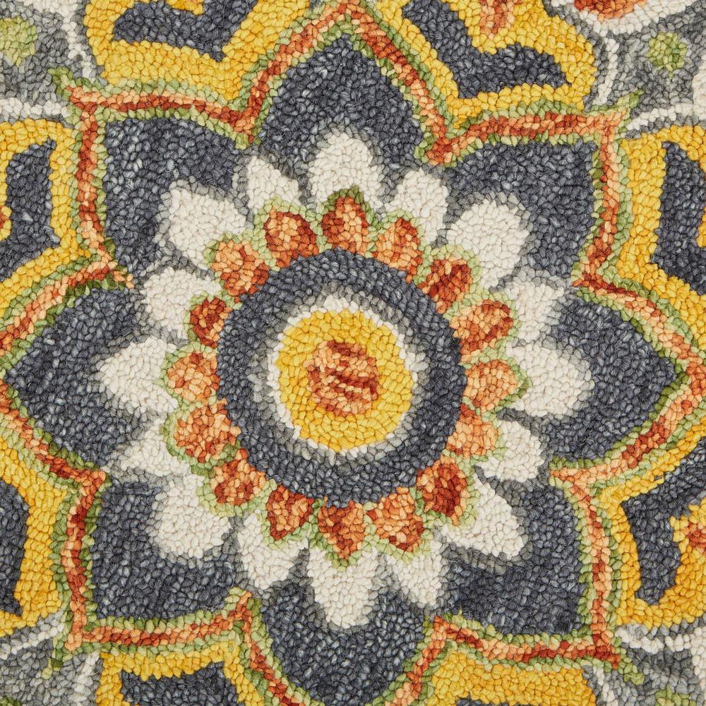 4’ Round Gray and Gold Floret Area Rug Gray. Picture 2