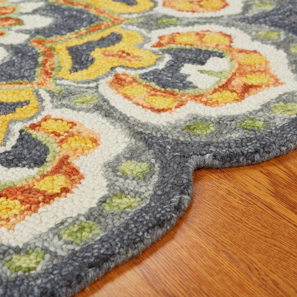 4’ Round Gray and Gold Floret Area Rug Gray. Picture 3