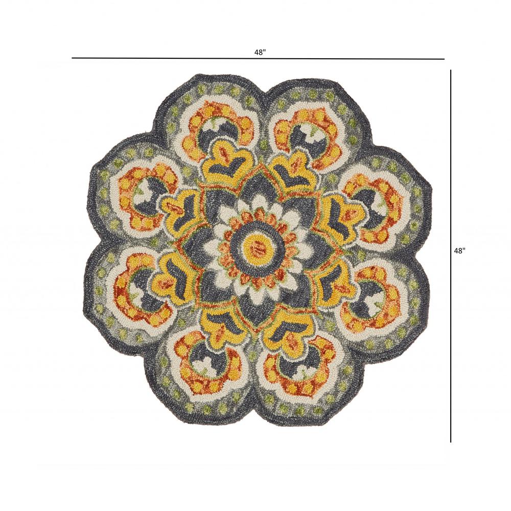 4’ Round Gray and Gold Floret Area Rug Gray. Picture 9