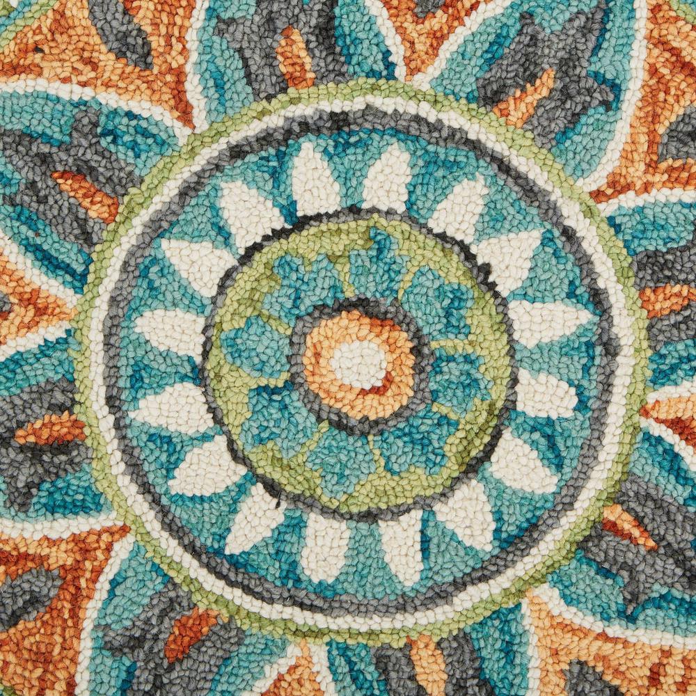 4’ Round Blue and Orange Medallion Area Rug Blue/Green. Picture 2